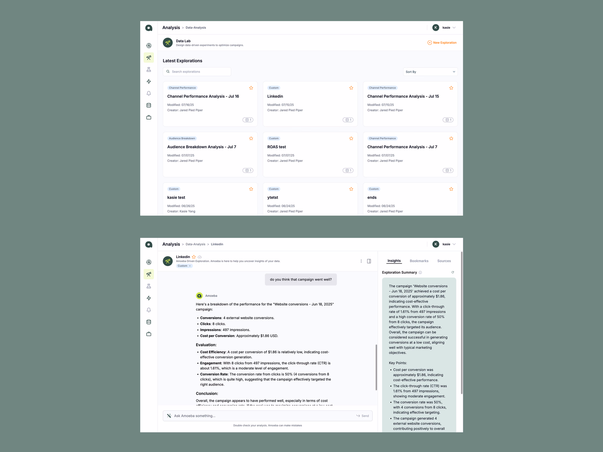 Amoeba AI Data Lab Screens