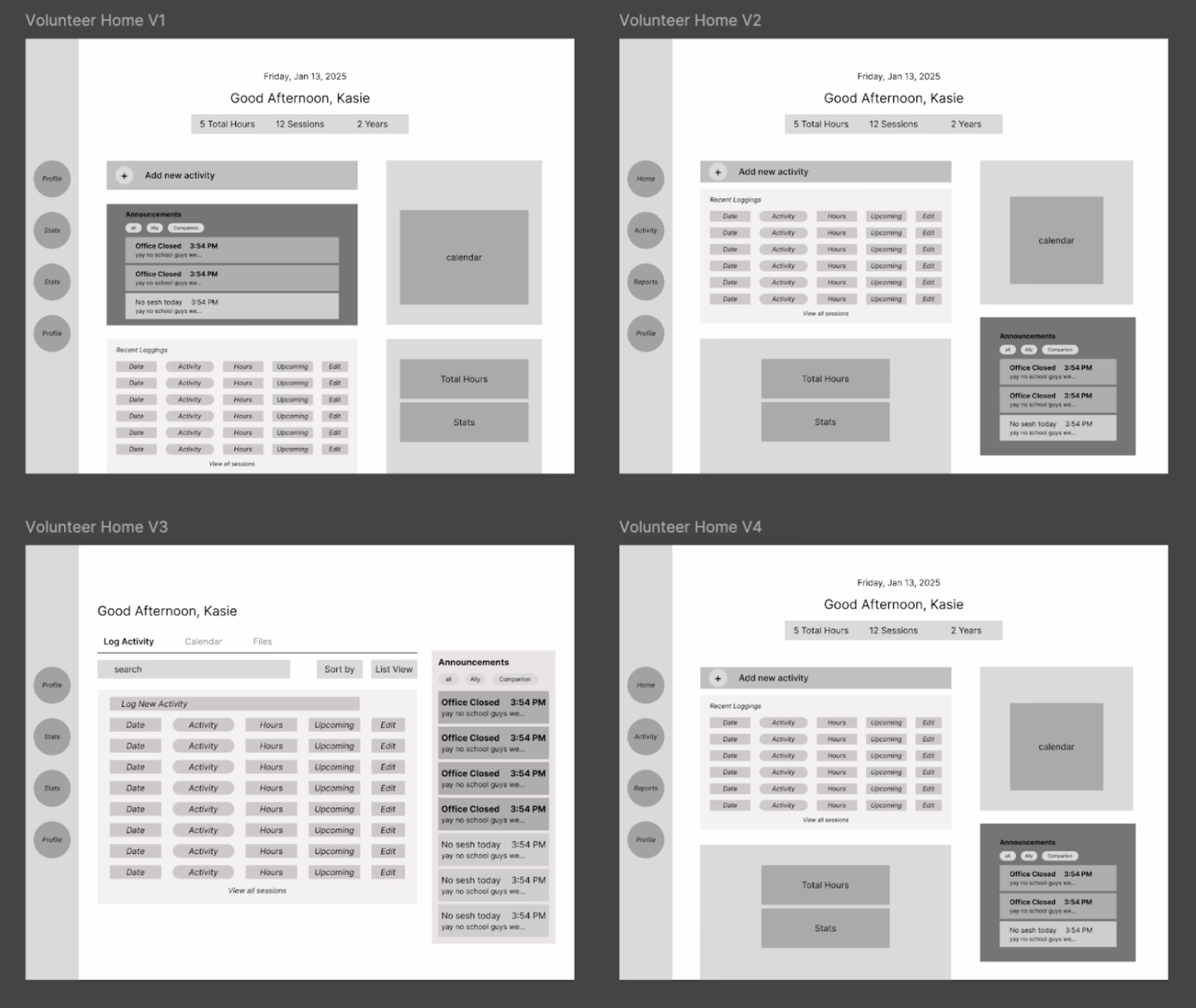 Volunteer Home Dashboard